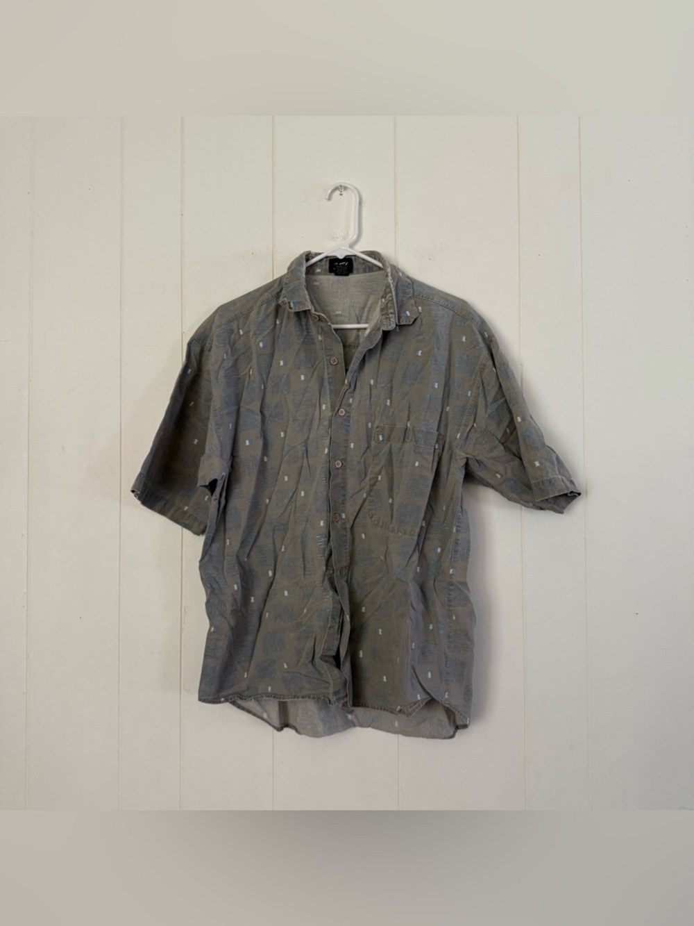 Vintage DEJ Men's Short-Sleeve Button-Up Shirt - Gray Large 100% Cotton